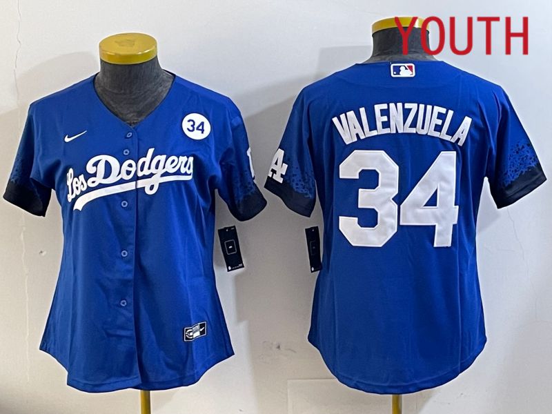Youth  Los Angeles Dodgers #34 Valenzuela 2024 blue jersey 2024112008